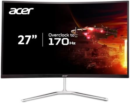 Acer 27" WQHD 2560 x 1440 1500R Curved PC Gaming Monitor | AMD FreeSync Premium | Up to 170Hz Refresh | 1ms VRB | VESA Mount | HDR10 | 1 x Display Port 1.2 & 2 x HDMI 2.0 | EDA270U Pbmiipx | Silver