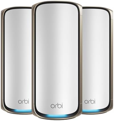 NETGEAR Orbi 970-Serie Quad-Band WiFi 7 Mesh WLAN Set (RBE973S), BE27000 WiFi 7 Router mit 2 Satelliten-Repeatern, Abdeckung von bis zu 660 m², 200 Geräten, 10-Gig-Internetanschluss