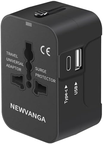 Travel Adapter with USB C, Universal All in One Worldwide Travel Adapter Power Converters Wall Charger AC Power Plug Adapter USB Type C Charging Ports for USA EU UK AUS Black