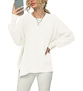 ANRABESS Women Crewneck Batwing Sleeve Oversized Side Slit Ribbed Knit Pullover Sweater Top