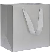 KEYYOOMY Silver Gray Gift Bags with Handles, Square Body Wide Bottom Kraft Paper Gift Bags Party ...