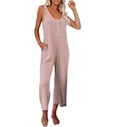 Happy Sailed Womens Casual Sleeveless Front Button Loose Jumpsuits Stretchy Knit Jumpers Long Pan...