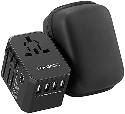 Universal Travel Adapter,hyleton Fast Charging International Power Adapter with 4 USB Ports and 1 Type C,hyleton All in One Travel Plug Adapter for US, EU,UK,AU,Asia Black