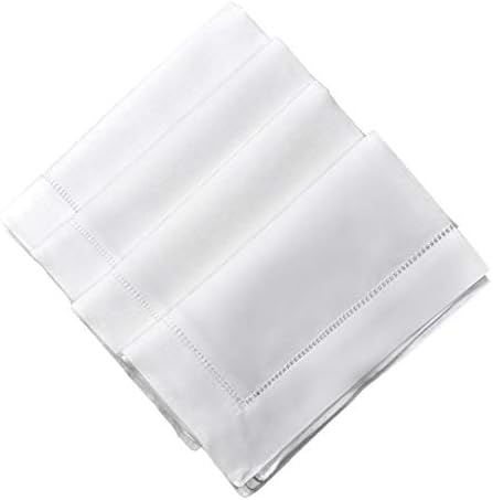 White Linen Cotton Blend Hemstitched Dinner Napkins- Set of 4 18" X 18" Ladder Hem Stitch Cloth Napkin