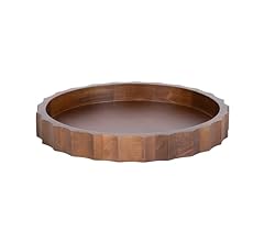 Kate and Laurel Lissi Decorative Round Tray with Wavy Design, 15 Inch Diameter, Walnut Brown, Mid-Century Modern Scalloped …