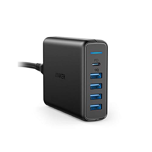 Carregador de Tomada PowerPort Speed Anker, 1 USB-C + 4 USB, 60W de potência, Carregamento Rápido, Preto