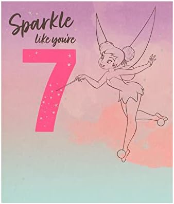 UK Greetings Disney 7th Birthday Card For Her/Girl/Friend With Envelope - Silver Foil Design - With Tinker-Bell