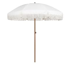 AMMSUN 7ft Patio Umbrella with Fringe Outdoor Tassel Umbrella UPF50+ Premium Steel Pole and Ribs Push Button Tilt, White Cr…