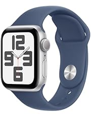 Apple Watch SE (2nd Gen) [GPS 40mm] Smartwatch with Silver Aluminium Case with Denim Sport Band S/M. Fitness and Sleep Trackers, Crash Detection, Heart Rate Monitor, Retina Display