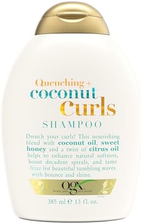 OGX Quenching + Coconut, Curl-Defining Shampoo, Hydrating & Nourishing Curly Hair Shampoo with Coconut Oil, Citrus Oil & Honey, Paraben, Sulfate-Free Surfactants, 13 floz