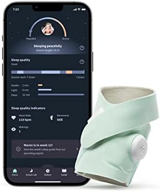 Owlet Dream Sock Plus - Smart Baby Monitor with Heart Rate and Average Oxygen O2 as Sleep Quality Indicators - Standard Sock and Plus-Sized Sock to Grow with Baby, Mint