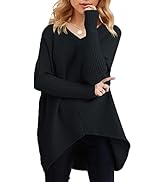 ANRABESS Womens 2023 Fall Oversized V Neck Long Batwing Sleeve Asymmetric Hem Casual Knit Pullove...