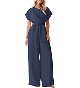 Happy Sailed Women Jumpsuits Dressy Short Sleeve Front Crisscross Tie Waist Belted Wide Leg Pant ...