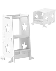 AIYAPLAY Torre de Aprendizaje 2 en 1 Taburete de Aprendizaje para Niños de +3 Años Convertible en Mesa y Silla con Barra de Seguridad 60x44,5x86 cm Blanco