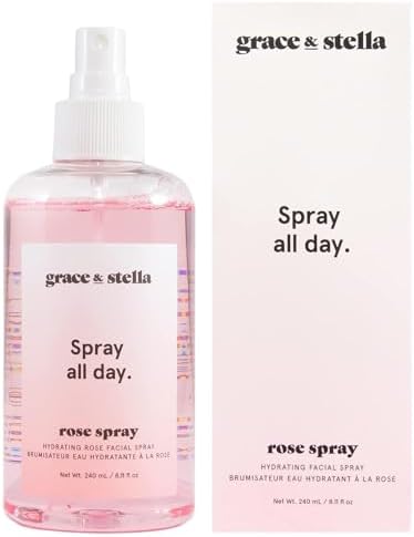 grace & stella Award Winning Rose Water Facial Spray (240ml) - Vegan - Rose Water Spray For Face - Rosewater Spray Toner Rose Hydrosol - Rose Spray Facial Mist - Rosewater Spray Toner Rose Hydrosol