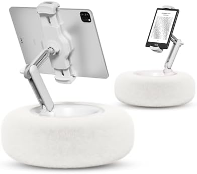 Viozon Tablet Stand Pillow, Compatible with 4.7"-13" Phone/Tablet, iPad, iPhone, Samsung, Google, Kindle, 360°Adjustable Phone Holder for Bed with Soft Plush Fabric, and Detachable Bowl, White