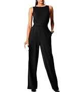 Happy Sailed Jumpsuits for Women Sleeveless Crewneck Cross Waist Wide Leg Long Pants Romper Dress...