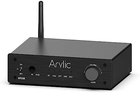 Arylic B50 SE Bluetooth 5.1 Stereo Audio Amplifier Receiver 2.1 Channel Mini Class D Integrated Amp for Home Speakers 50W x 2, TPA3116D2 Chip, Stabilized & Long Range, Go Control APP & Easy control EQ