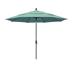 California Umbrella 11' Round Aluminum Market Umbrella, Crank Lift, Collar Tilt, Bronze Pole, Sunbrella Spectrum Mist