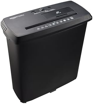 Amazon Basics 8-Sheet Strip Cut Paper, CD, and Credit Card Shredder, 3.4 gallons, Black