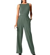 Happy Sailed Jumpsuits for Women Sleeveless Crewneck Cross Waist Wide Leg Long Pants Romper Dress...