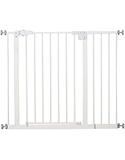 PawHut Barrera de Seguridad Metálica Puerta para Perros con Longitud Ajustable Sistema de Cierre Automático para Escaleras Pasillos 74-97,5x76,2 cm Blanco