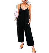 Happy Sailed Women's Casual Sleeveless Front Button Loose Jumpsuits Stretchy Long Pants Romper wi...