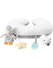 Nuby - Little Penguin Tummy Time - Cojín interactivo para bebé - Cojín ventral con formas y texturas - Cojín suave para niños y bebés - Gris - 0+ meses