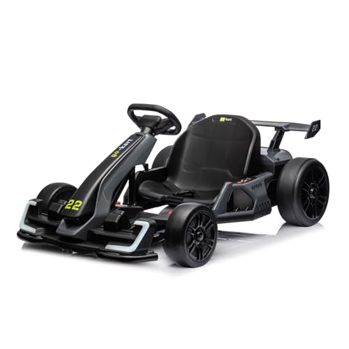 linor 24V Electric Go Kart for Kids, 7.5 MPH Drift Kart with 300W Motor, Drift/Sport Mode, Length Adjustment (Gray)