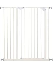 PawHut Barrera de Seguridad para Puertas y Escaleras Barrera para Perros Mascotas con Cierre Automático Extensión 17,5 cm Montaje sin Agujeros Metal 74-80/91,5-97,5x104,1 cm Blanco