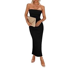 PRETTYGARDEN Women's Summer Bodycon Maxi Tube Dress Ribbed Strapless Side Slit Long Going Out Casual Elegant Party Dresses