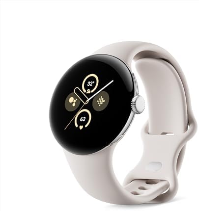 Google Pixel Watch 2 with the Best of Fitbit and Google - Heart Rate Tracking, Stress Management, Safety Features - Android Smartwatch - Polished Silver Aluminum Case - Porcelain Active Band - LTE