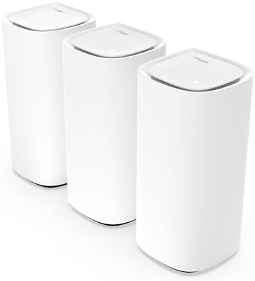 Linksys Velop Pro WiFi 6E Mesh-System MX6203-KE – Cognitive Mesh-Router mit 6-GHz-Band-Zugriff und 5,4 Gbit/s – Mesh-Abdeckung für bis zu 825 m² und 600 Geräte – 3er-Pack