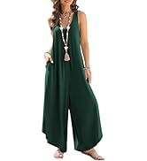 Happy Sailed Womens Jumpsuits Summer Sleeveless Ruched V Neck Flared Wide Leg Pants Rompers Baggy...