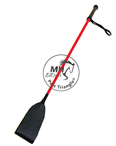 PETS TRIANGLE 25" Leather Riding Crop Horse Stick (Unbreakable Whip) Red & Black (Whip Master), All Life Stages