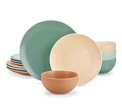 vancasso Sabine Dinnerware Sets, Plates and Bowls Sets for 4, Microwave and Dishwasher Safe, Round 12 Pieces Dishes Set, Mu…