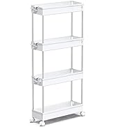 SPACEKEEPER Slim Rolling Storage Cart 4 Tier Bathroom Organizer Mobile Shelving Unit Storage Roll...