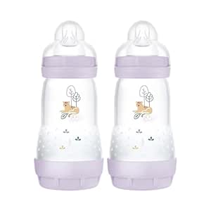 MAM Easy Start Matte Anti-Colic Baby Bottles, 9 oz (2 Count), Medium Flow Nipples, Baby Girl, 2 Count