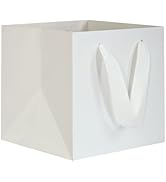 20 CT White Paper Bags Square Gift Bags with Handles 6x6 inch Small Square Bottom Kraft Paper Gif...