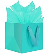 KEYYOOMY Teal Blue Square Gift Bags with Tissue Paper Medium Size Gift Bags with Handles for Part...