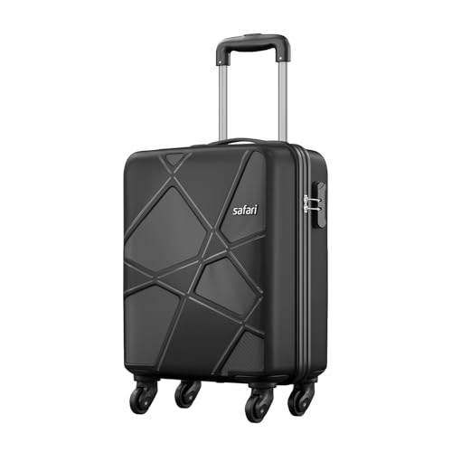 Safari Polypropylene (Pp) Pentagon Hardside Small Size Cabin Luggage Suitcase 4 Spinner Wheels Trolley Bags for Travel Black 