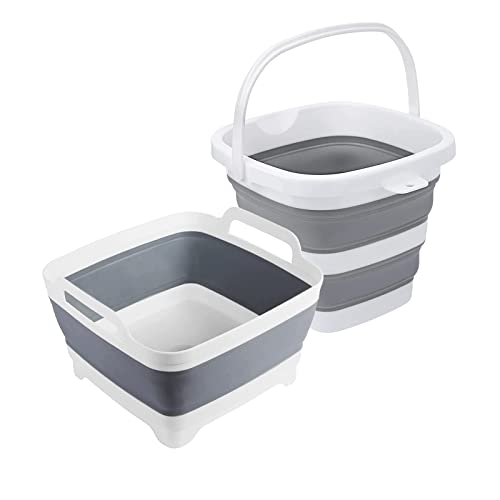 MontNorth Collapsible Basin Bucket,9L Collapsible Dishpan with Drain Plug for Kitchen Sink,5L Portable Foldable Small Plastic