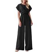 Happy Sailed Women Jumpsuits Dressy Short Sleeve Front Crisscross Tie Waist Belted Wide Leg Pant ...