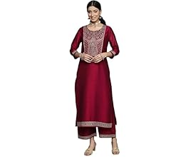 Libas Fuchsia Yoke Design Silk Straight Kurta