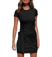 BTFBM Women 2023 Spring Casual Short Sleeve Ruched Bodycon Tank T Shirt Dress Tie Waist Sun Beach...