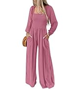 Happy Sailed Womens Loose Casual Jumpsuits Overalls One Piece Long Sleeve Wide Leg Long Pant Romp...