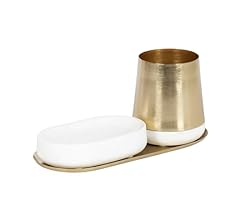 Kate and Laurel Koni Modern Glam Three-Piece Tabletop Organization Set, 12 x 6 x 5, White Marble and Gold, Marble and Metal…