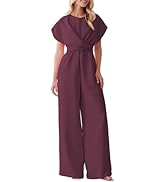 Happy Sailed Women Jumpsuits Dressy Short Sleeve Front Crisscross Tie Waist Belted Wide Leg Pant ...