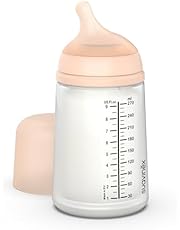 Suavinex, Biberón Anticólico Zero Zero, con Tetina de Flujo Medio (M) de Silicona, Biberón para Bebés +3 Meses, Recomendado para la Lactancia Materna, Leche Materna y de Fórmula, 270 ml, Fair