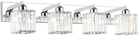 Aipsun Bathroom Light Fixtures Crystal Modern Vanity Lighting Fixtures 4 Light Chrome Bathroom Vanity Light (Exclude Bulb)